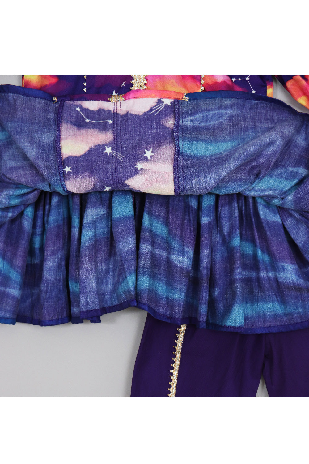 Cloud And Star Printed Peplum Style Top With Dhoti Set