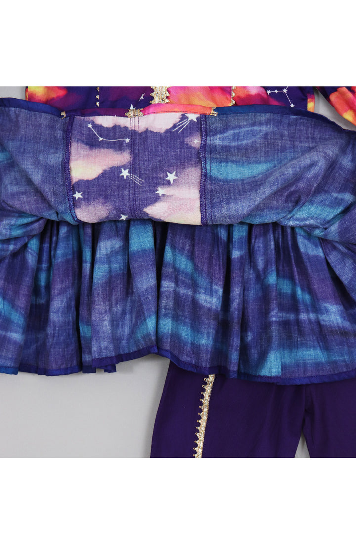 Cloud And Star Printed Peplum Style Top With Dhoti Set