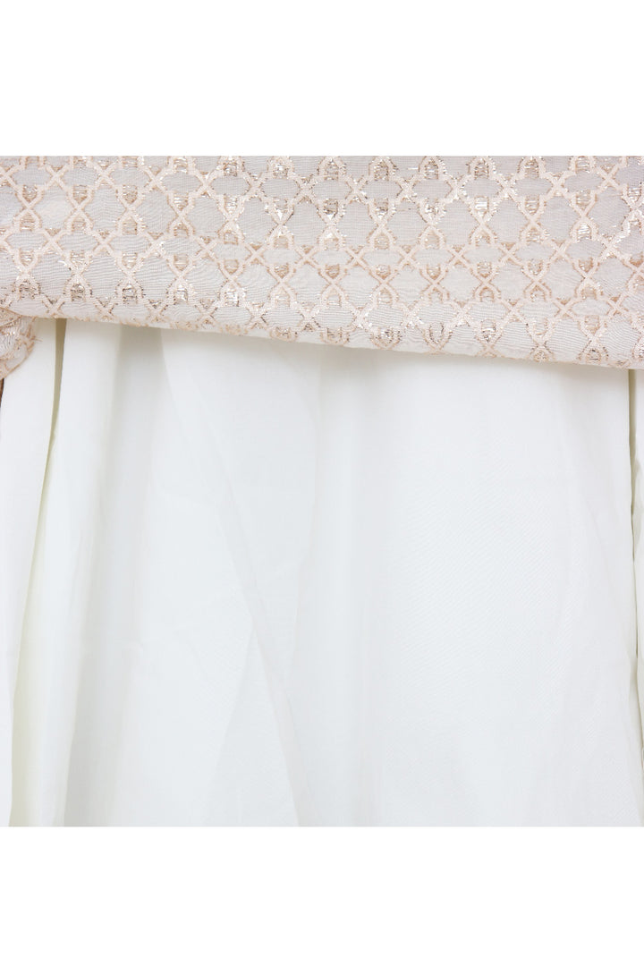Off White And Golden Floral Embroidered One Shoulder Top With Skirt Set