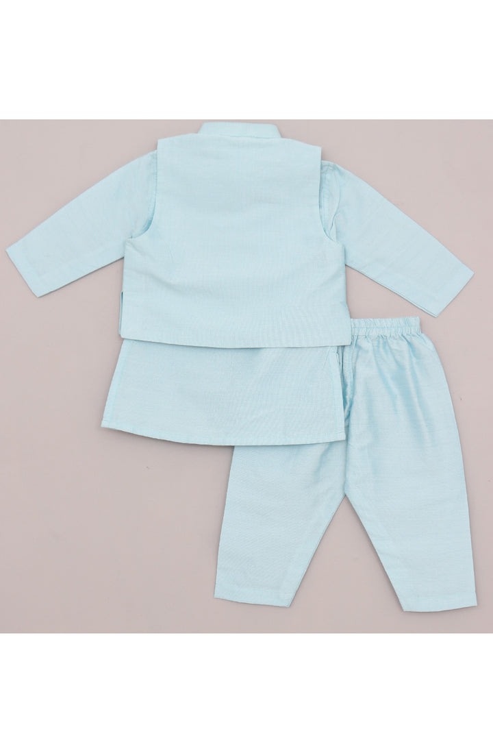 Light Blue Cotton Silk Kurta With Little Atom Bomb Embroidered Jacket Set