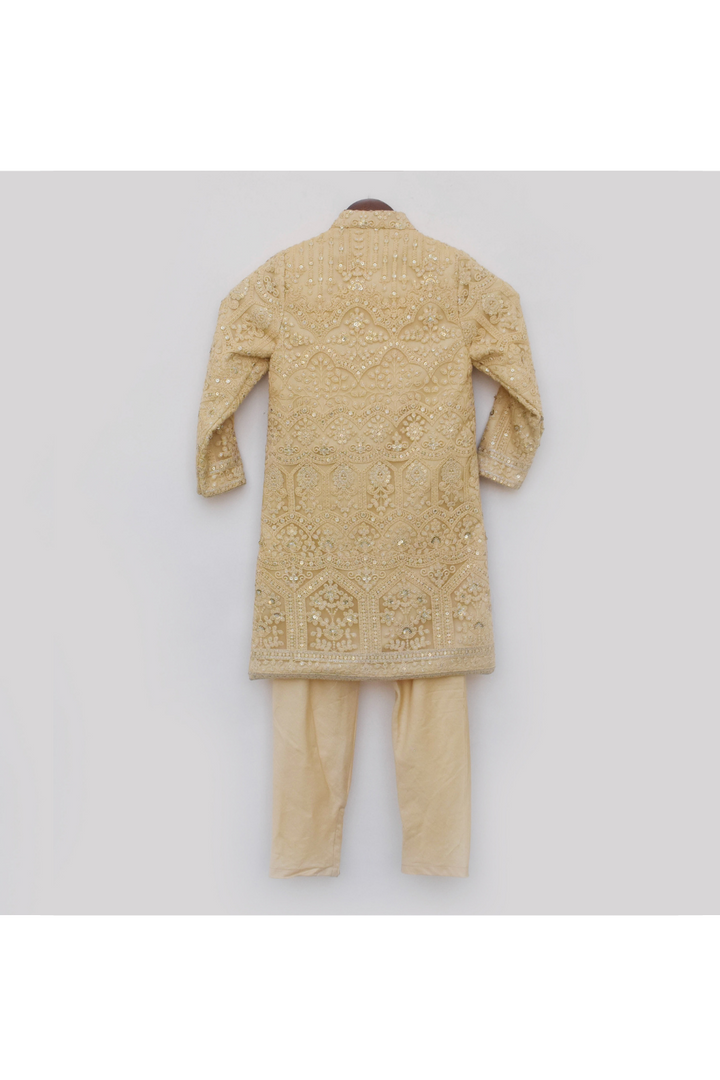 Golden Embroidered Lucknowi Ajkan With Pant Set