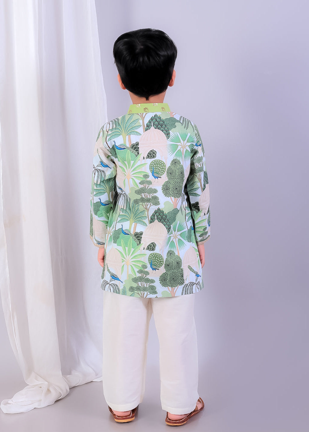 Green Jungle Printed Kurta Chanderi Panels With Pyjama Set