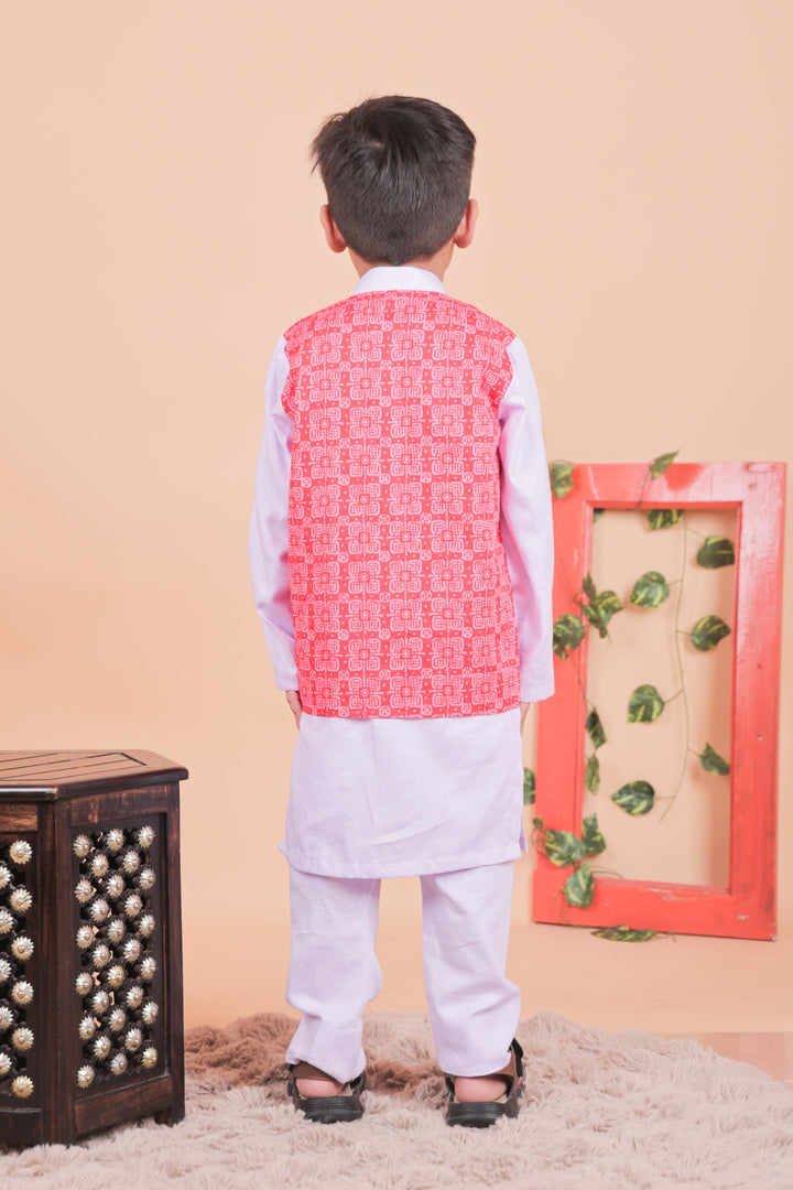 Lilac And Red Hand Embroidery Embellished Jacket Kurta With Pyjama Set