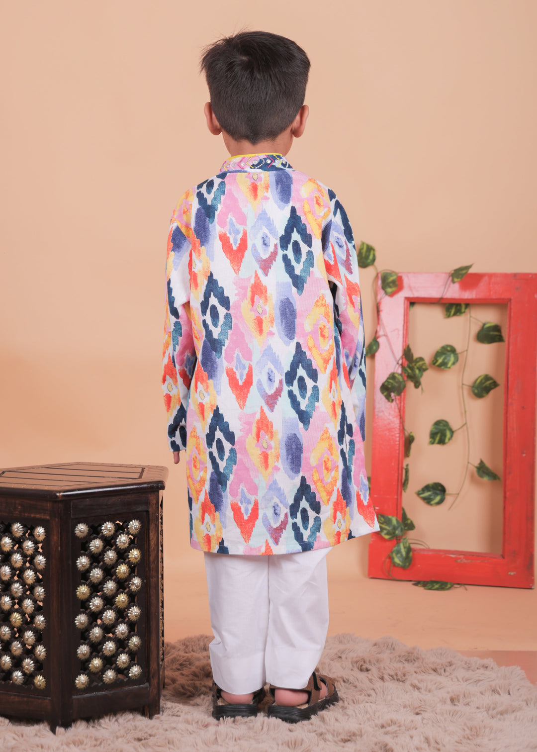 Mulitcolored Embellished Cotton Kurta With Pyjama Set