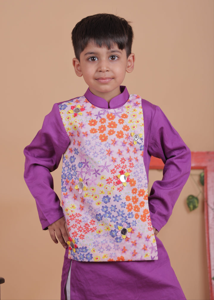 Mulitcolored Embroidered Cotton Kurta With Pyjama Set