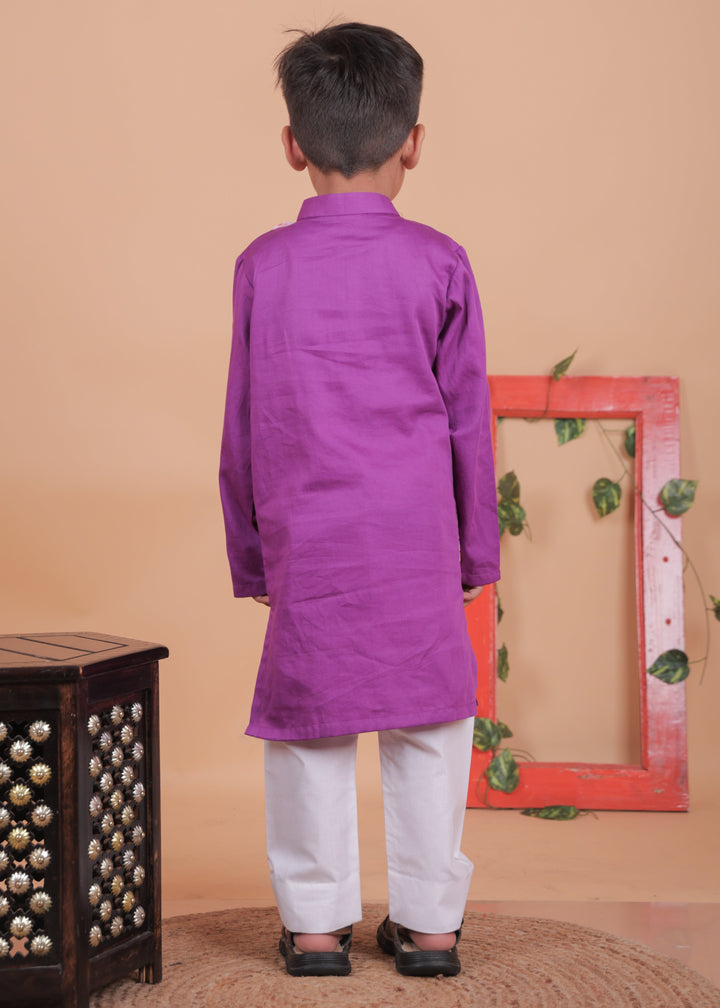 Mulitcolored Embroidered Cotton Kurta With Pyjama Set