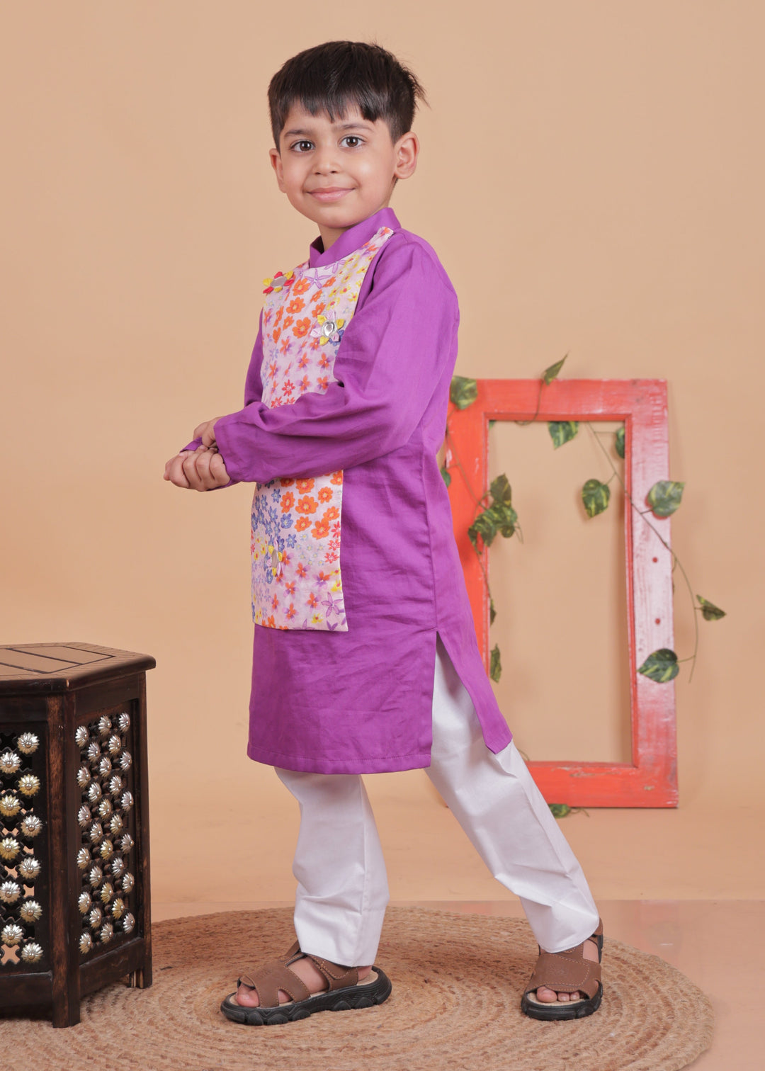 Mulitcolored Embroidered Cotton Kurta With Pyjama Set