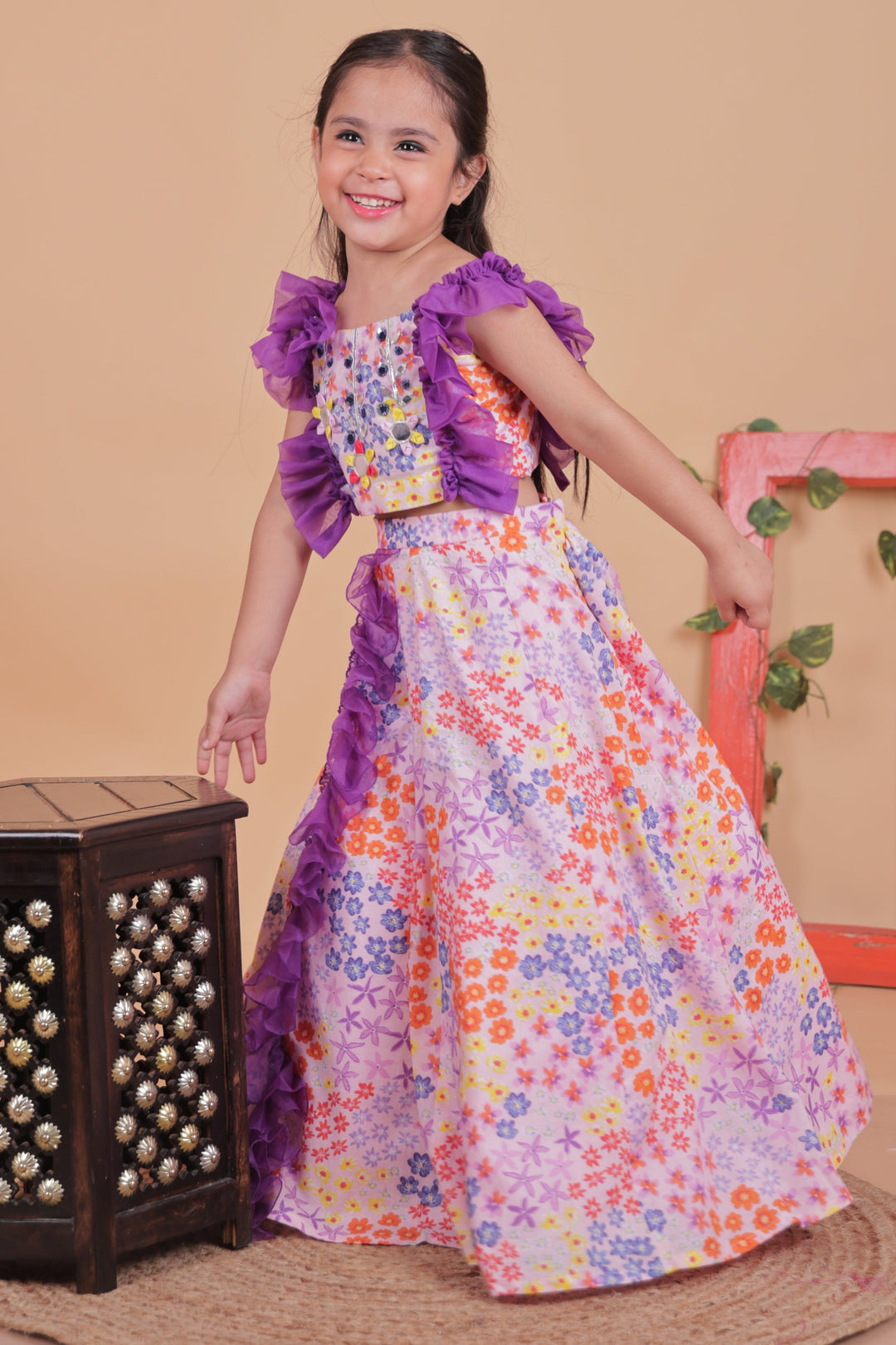 Multi-colored Soft Pastel Top With Lehenga Set