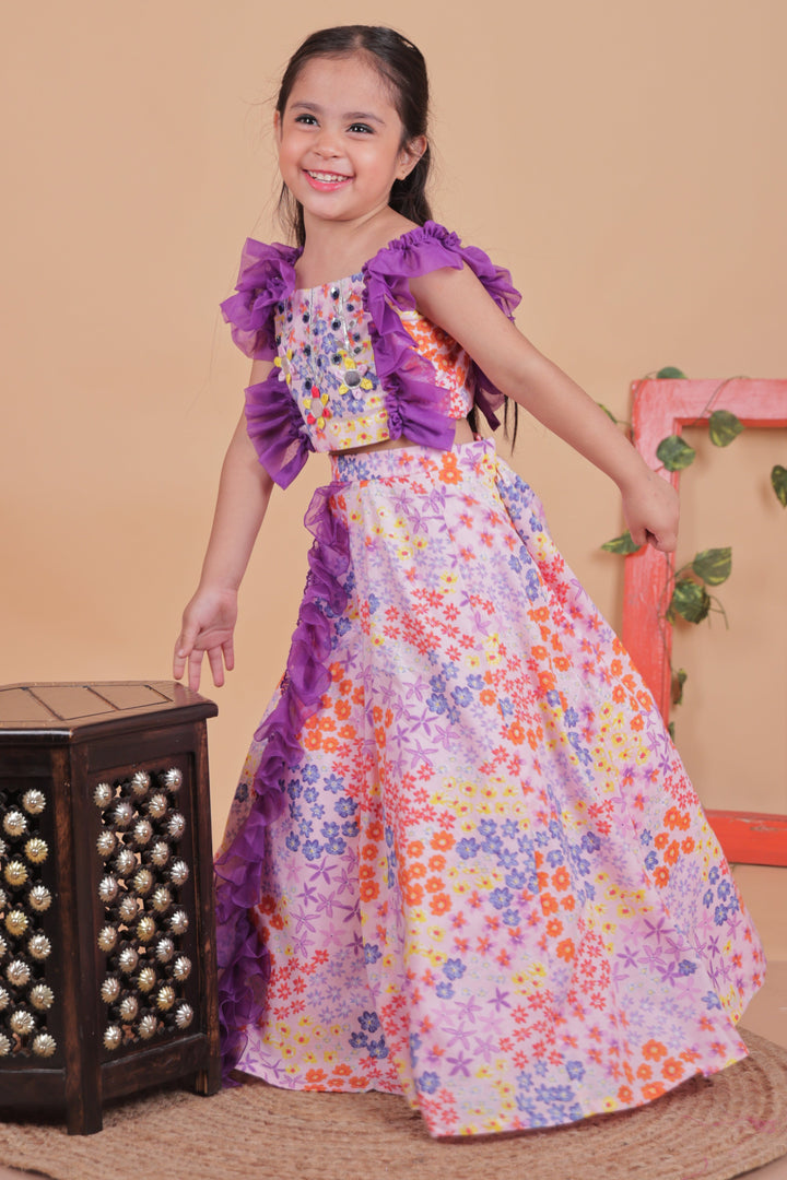 Multi-colored Soft Pastel Top With Lehenga Set