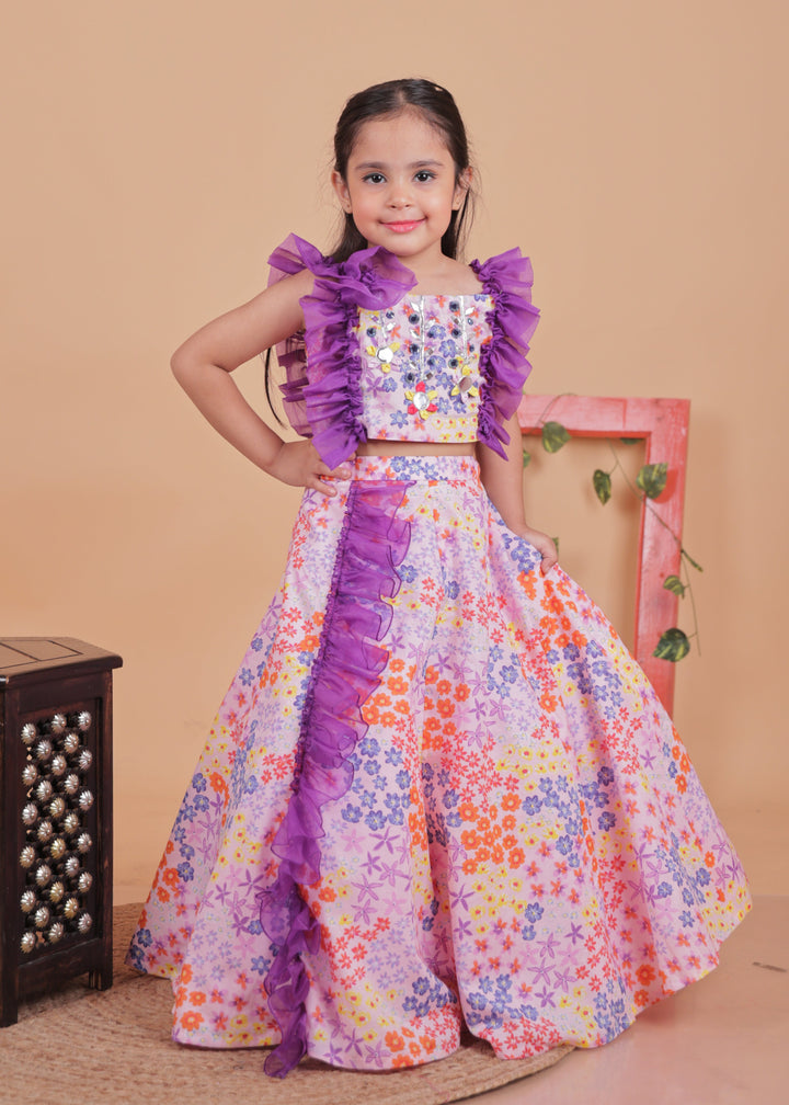 Multi-colored Soft Pastel Top With Lehenga Set