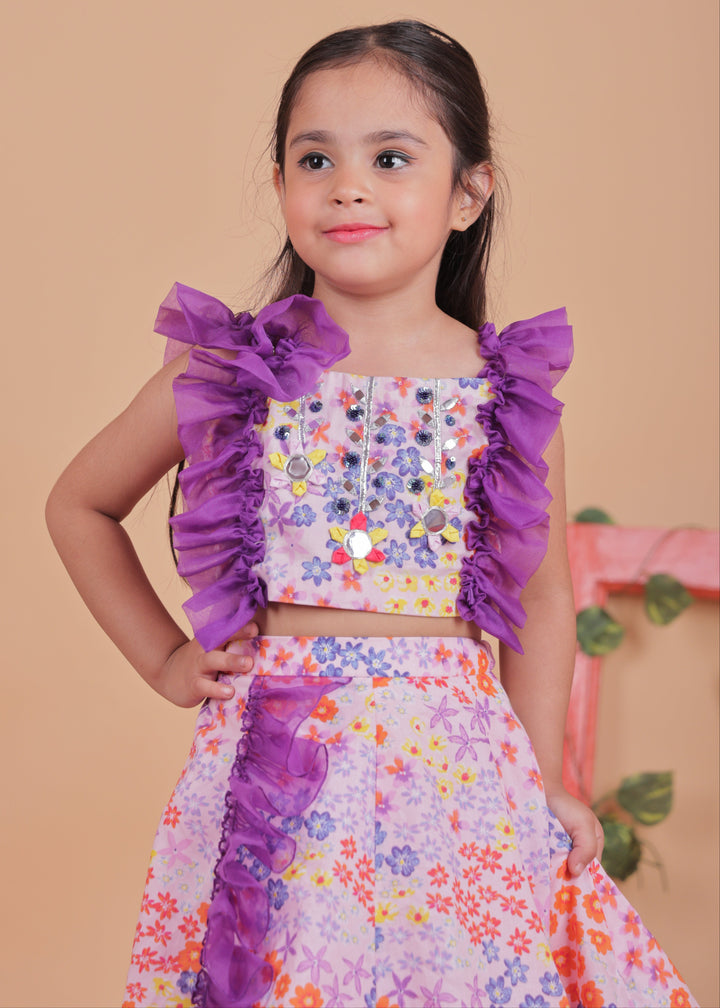 Multi-colored Soft Pastel Top With Lehenga Set