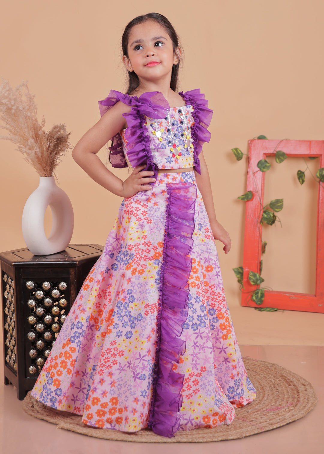Multi-colored Soft Pastel Top With Lehenga Set