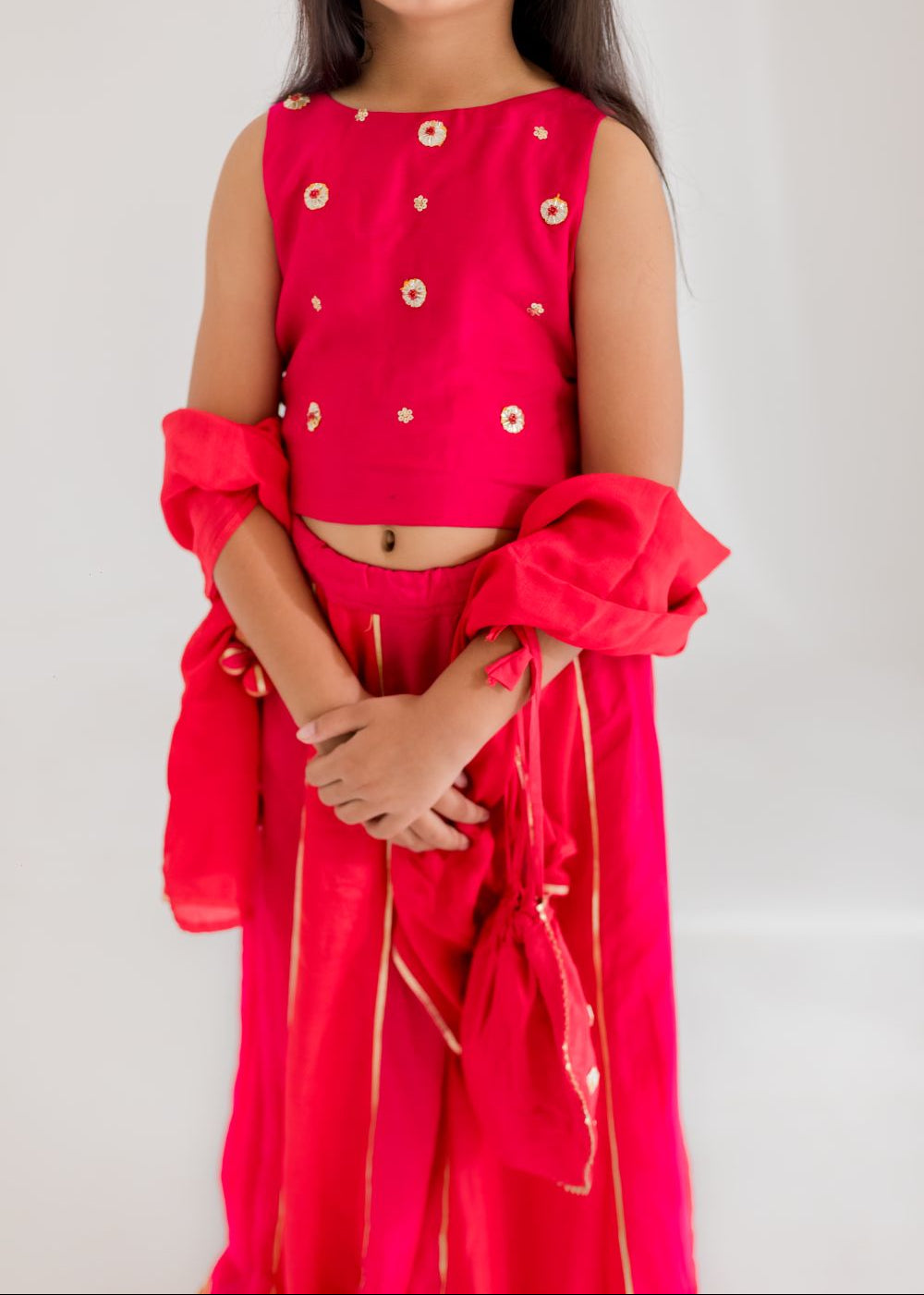 Pink Chakri Gota Patti Embroidery Top With Lehenga Set