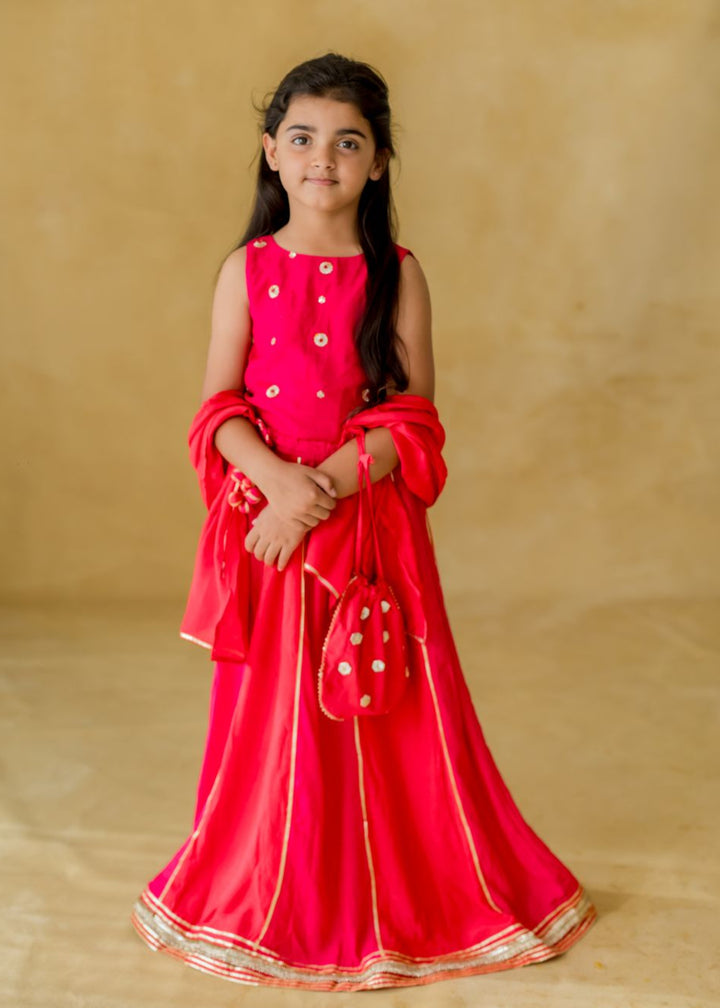 Pink Chakri Gota Patti Embroidery Top With Lehenga Set