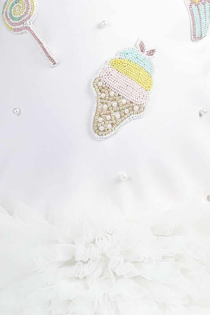 White Neoprene Candy Theme Embroidery Dress