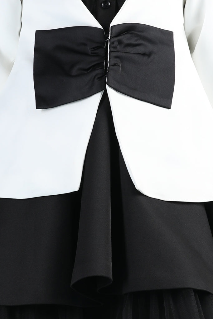 White And Black Imported Crepe With Coat Dress