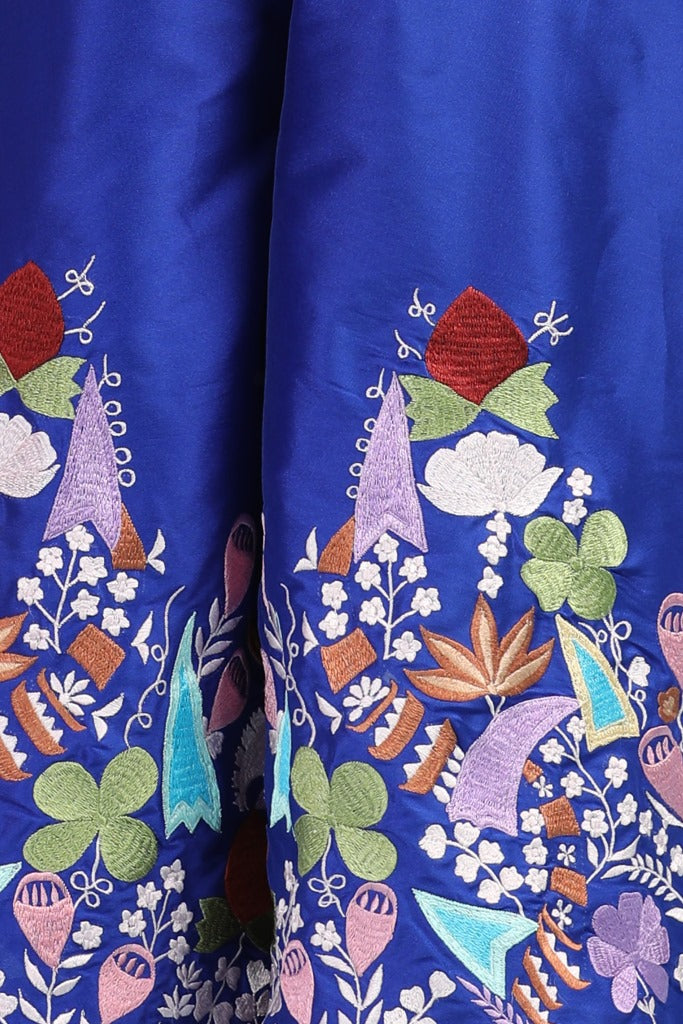 Blue Organza Top With Thread Embroidery Palazzo And Dupatta Set