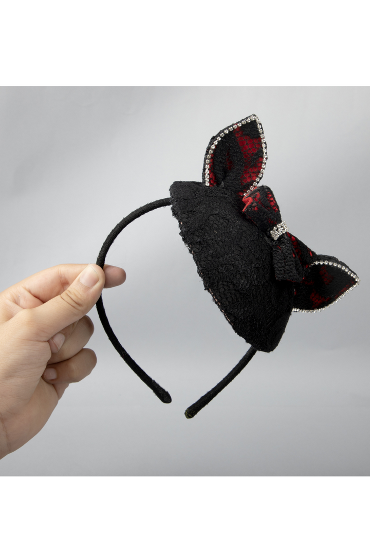 Black Halloween Cat Theme Embellished With Bow And Stones Hairband