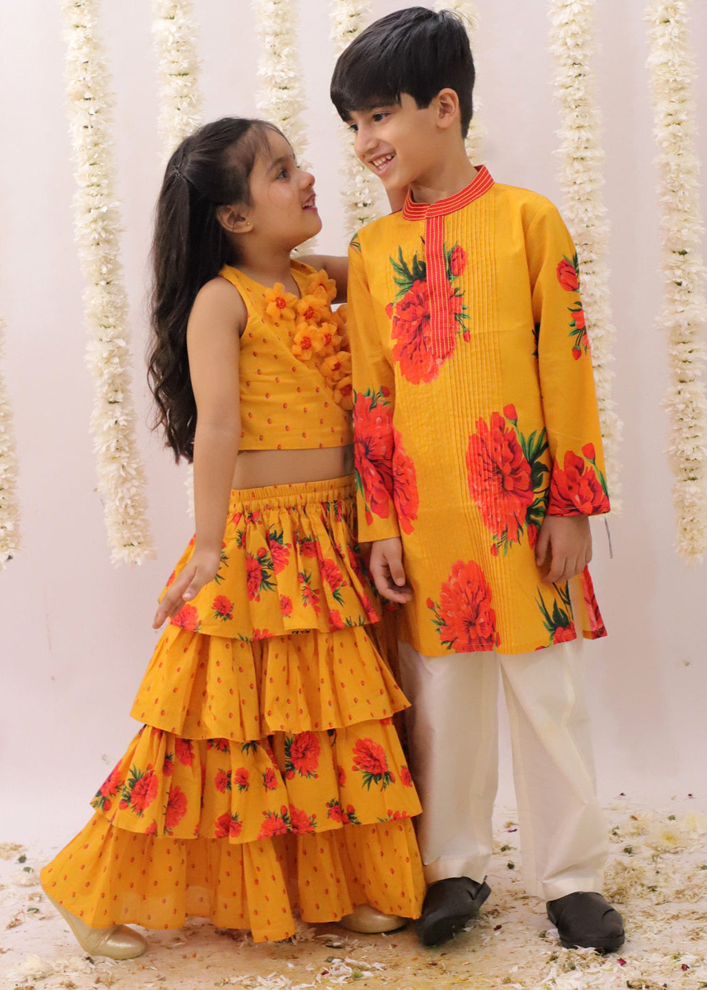 Genda Phool Mustard Kurta and White Pant Set