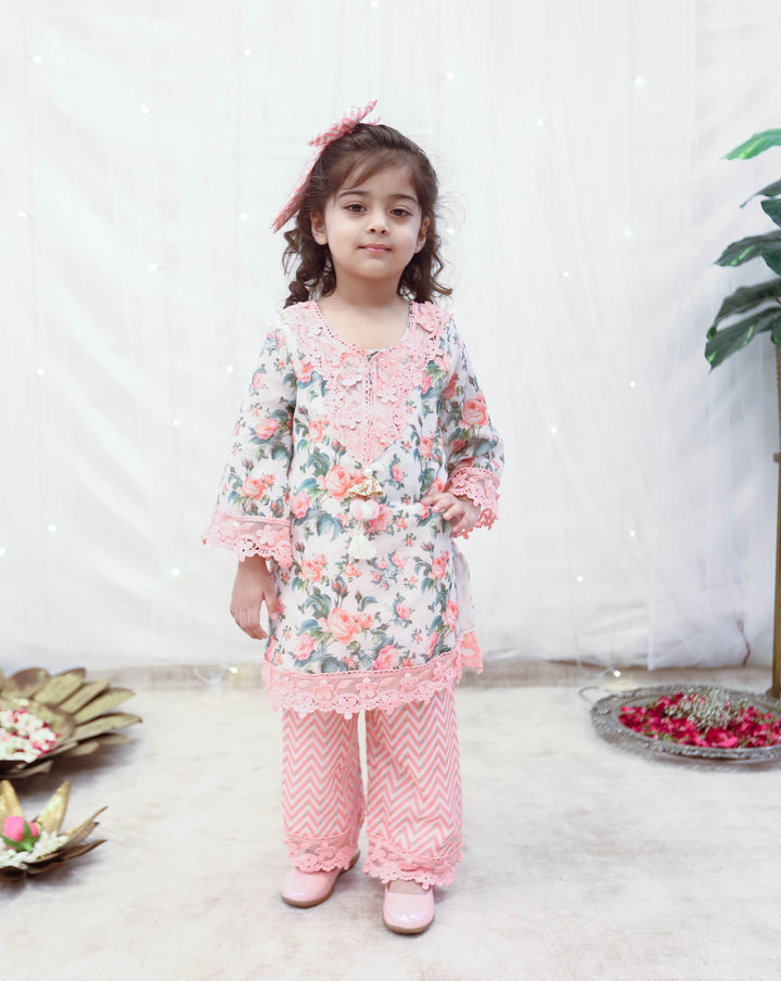 Rose Printed Cotton Kurti With Pant Set
