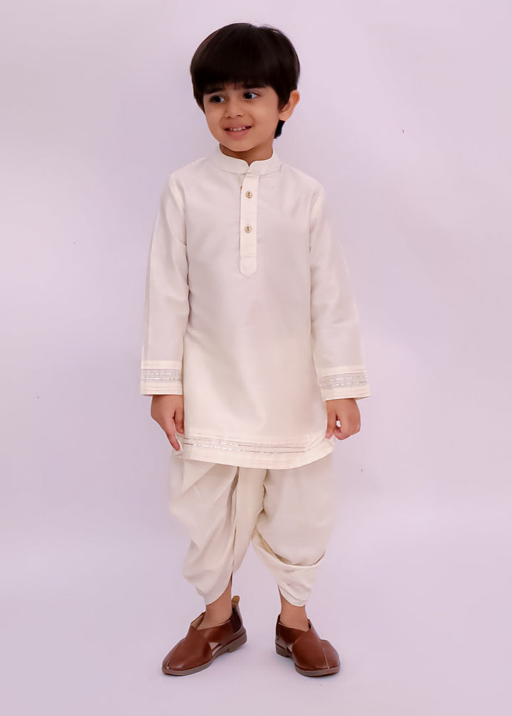Mishti Off White Geometric Printed Kurta Dhoti With Jacket Set