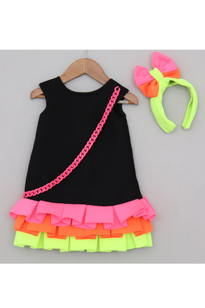 Black dress with triple frill layer and hairband