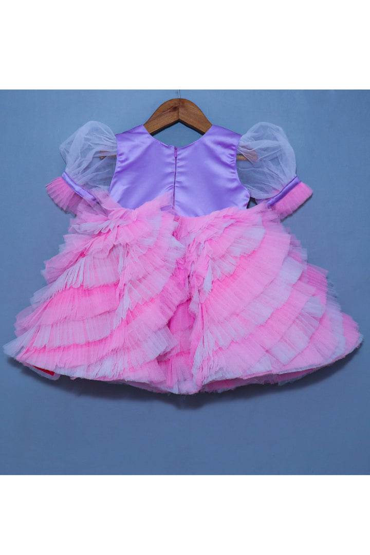 Lavender And Pink Hand Embroidered Mermaid Frill Net Dress