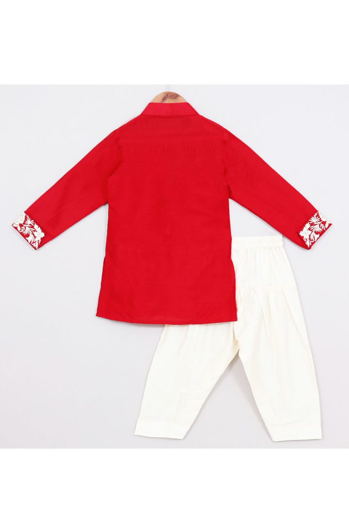 Red Floral Thread And Zari Embroidery Kurta With Salwar Set