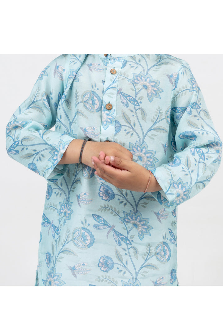 Blue Floral Printed Kurta With Pyjama Set