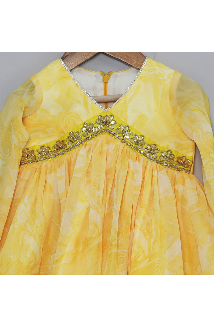 Yellow Embroidered And Lace Detailing Peplum Top With Sharara Set