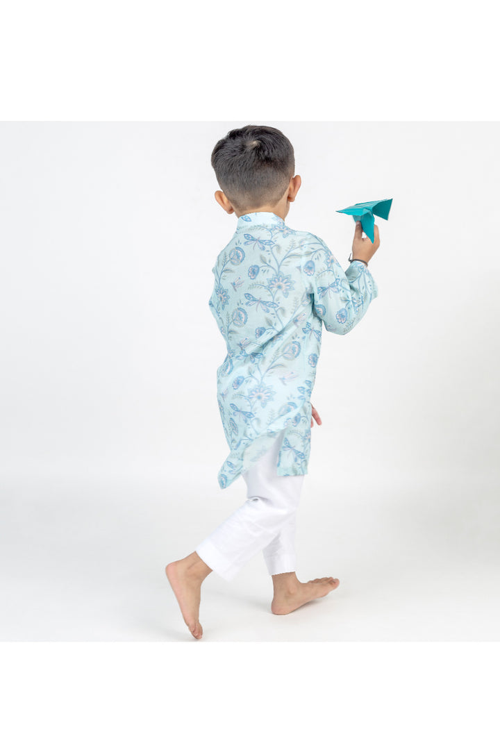 Blue Floral Printed Kurta With Pyjama Set