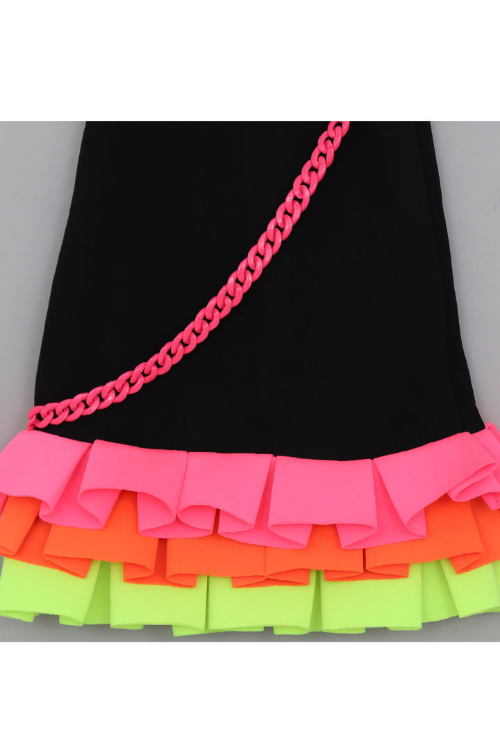 Black dress with triple frill layer and hairband