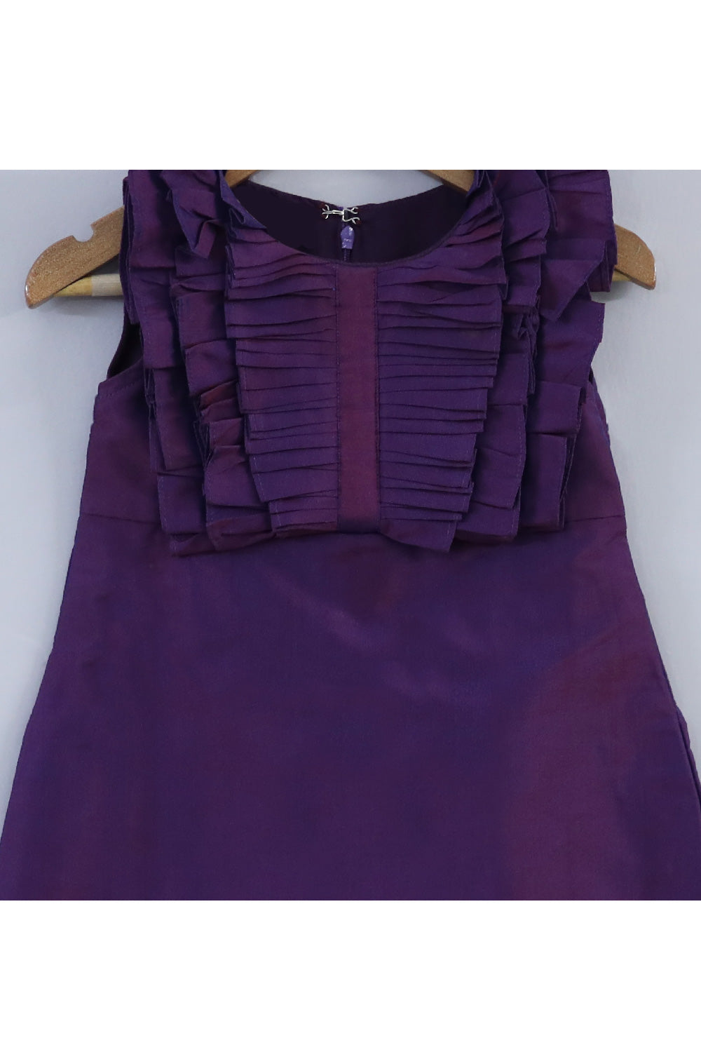 Purple Ruffle Taffeta Silk Sleeveless Dress