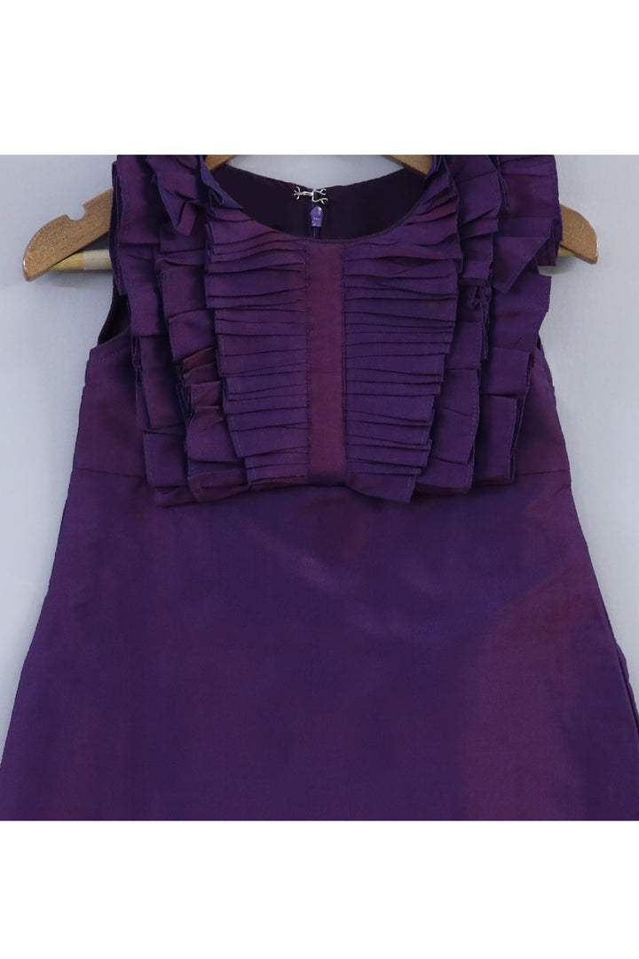 Purple Ruffle Taffeta Silk Sleeveless Dress