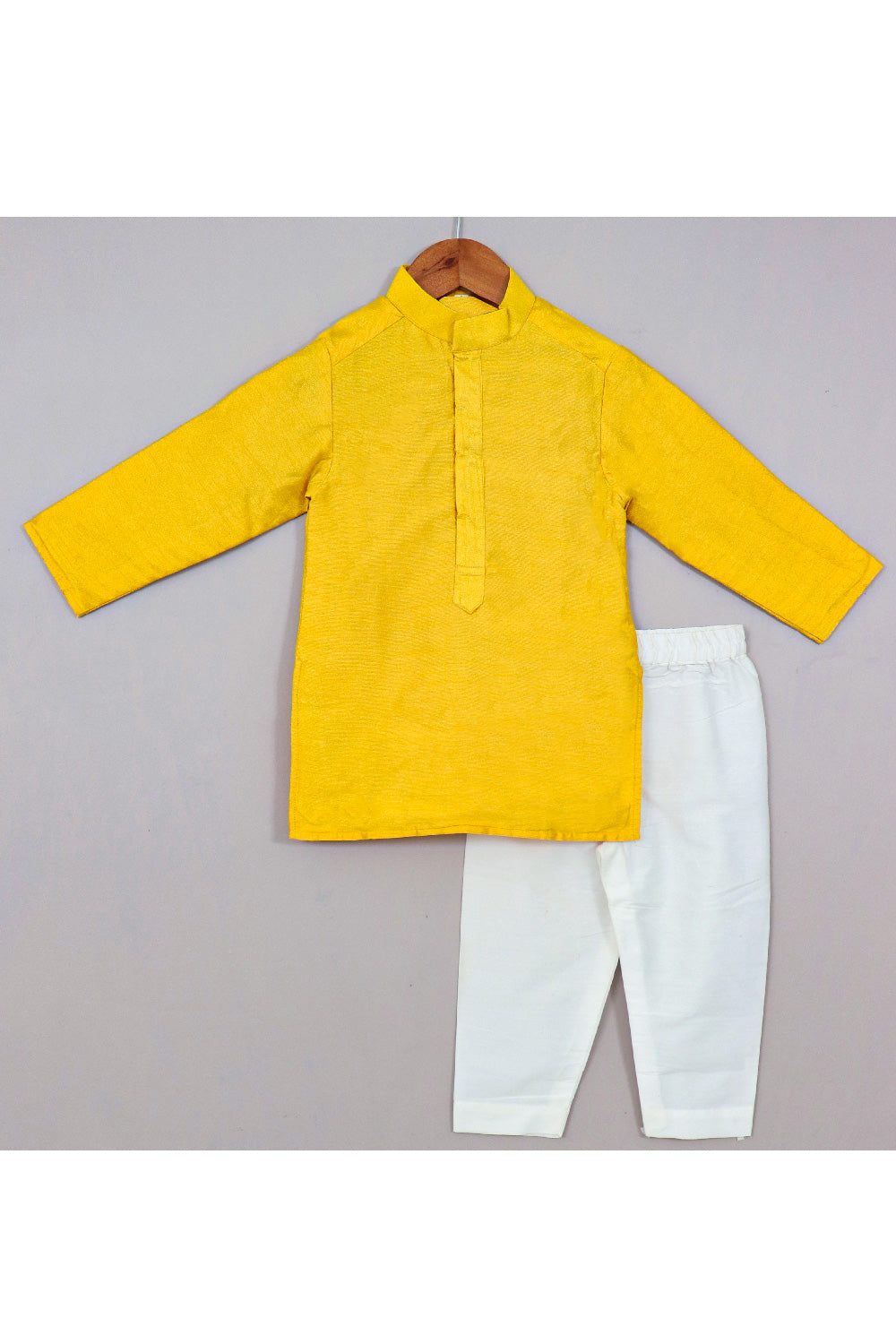 Yellow Art Silk Kurta With Floral Embroidered Georgette Jacket Set