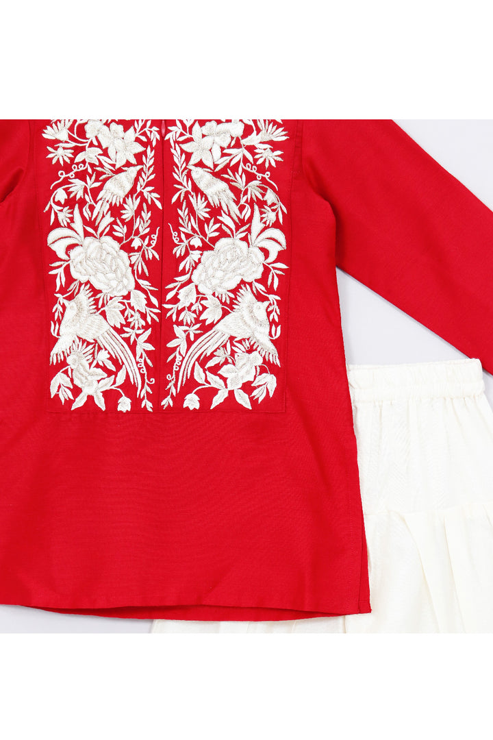 Red Floral Thread And Zari Embroidery Kurta With Salwar Set