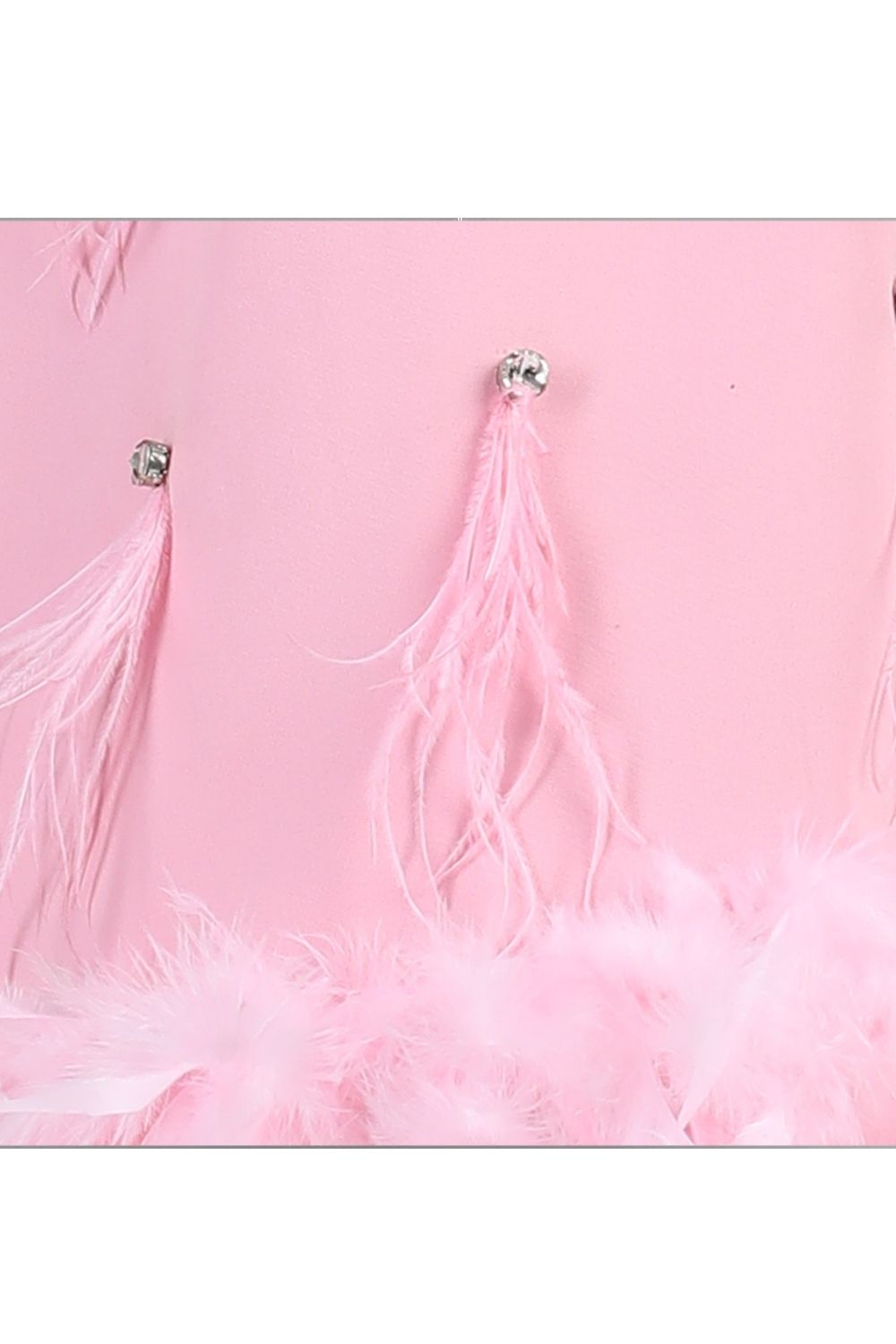 Pink Imported Crepe With Stone Detailing Fur Dress