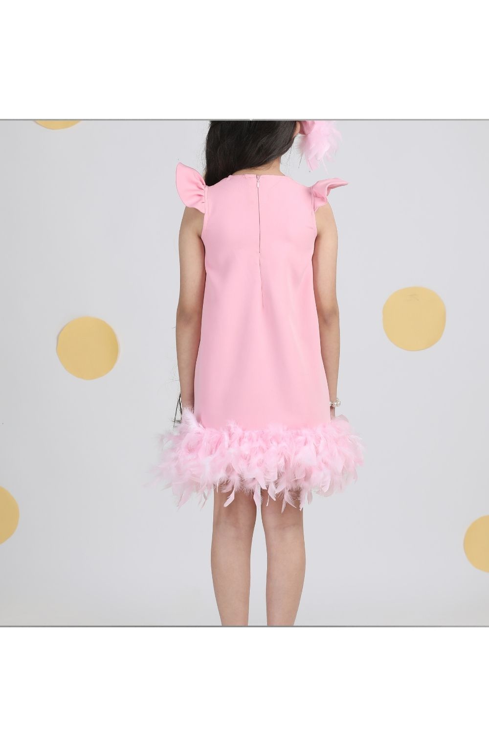 Pink Imported Crepe With Stone Detailing Fur Dress
