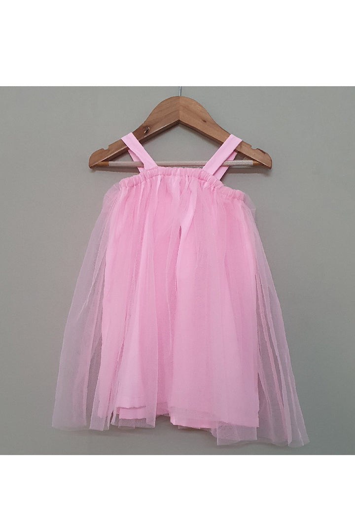 Pink Floral Detailing Net Sleeveless Dress