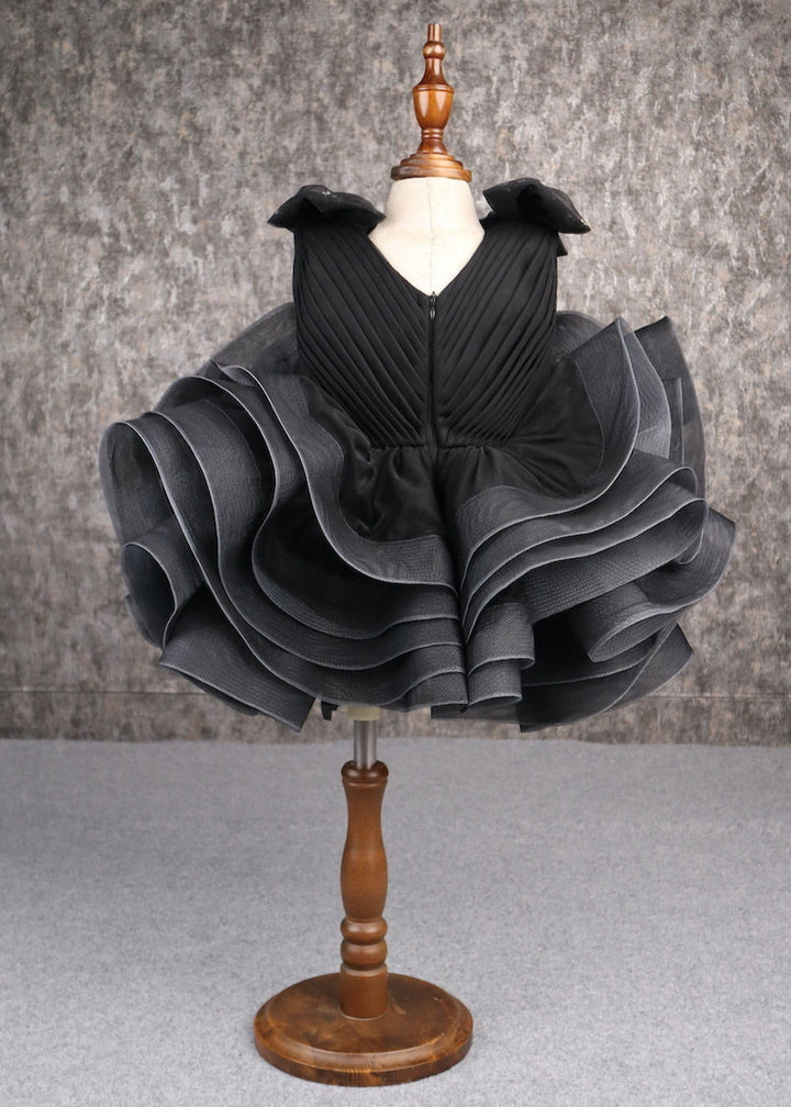 Black Butterfly Net And Pearls Ruffle Dress