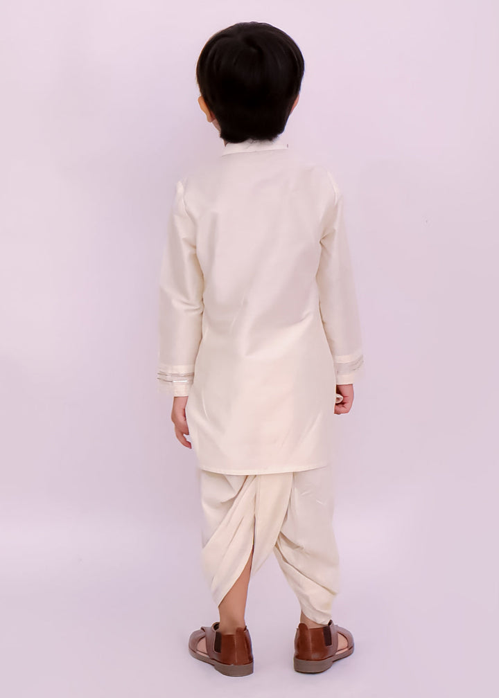 Mishti Off White Geometric Printed Kurta Dhoti With Jacket Set