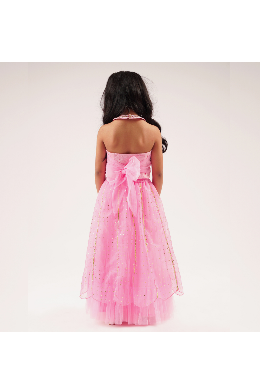 Pink Gota Lace Embroidered Sleeveless Top With Lehenga Set