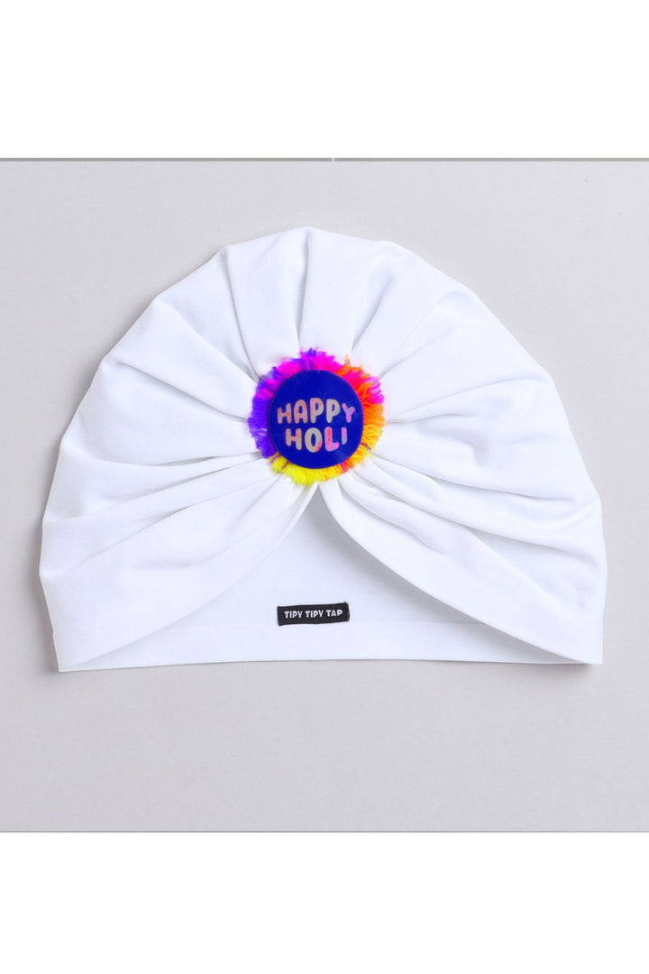 Unisex Cotton Happy Holi Turban-White/Black