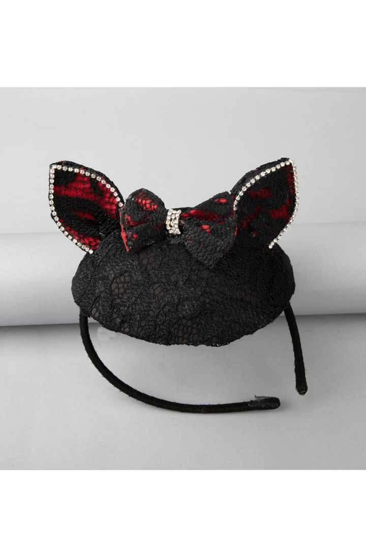 Black Halloween Cat Theme Embellished With Bow And Stones Hairband