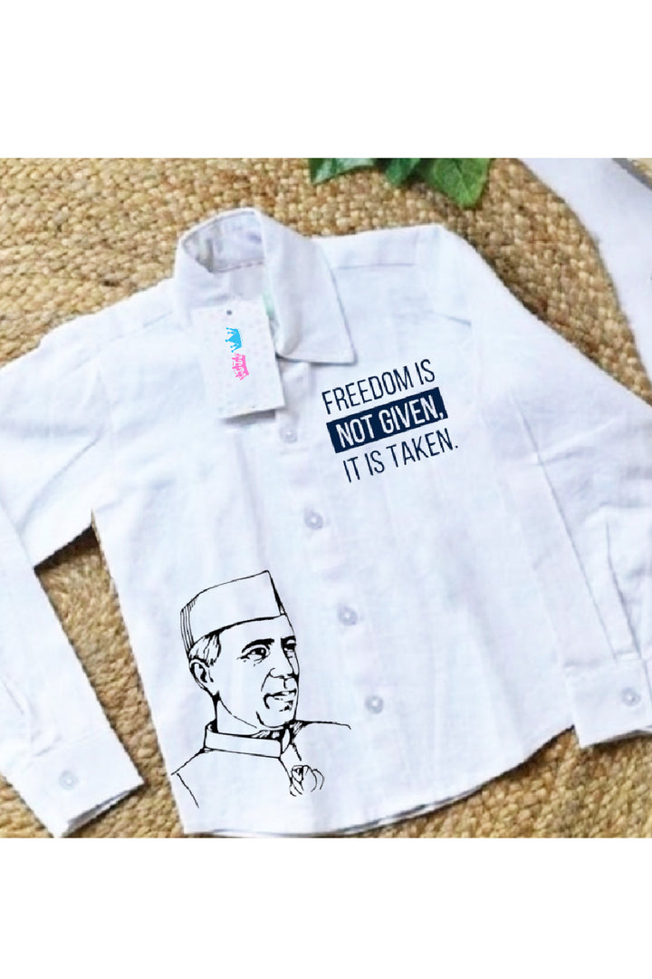 White And Black Jawahar Lal Nehru Hand Painted Cotton Shirt