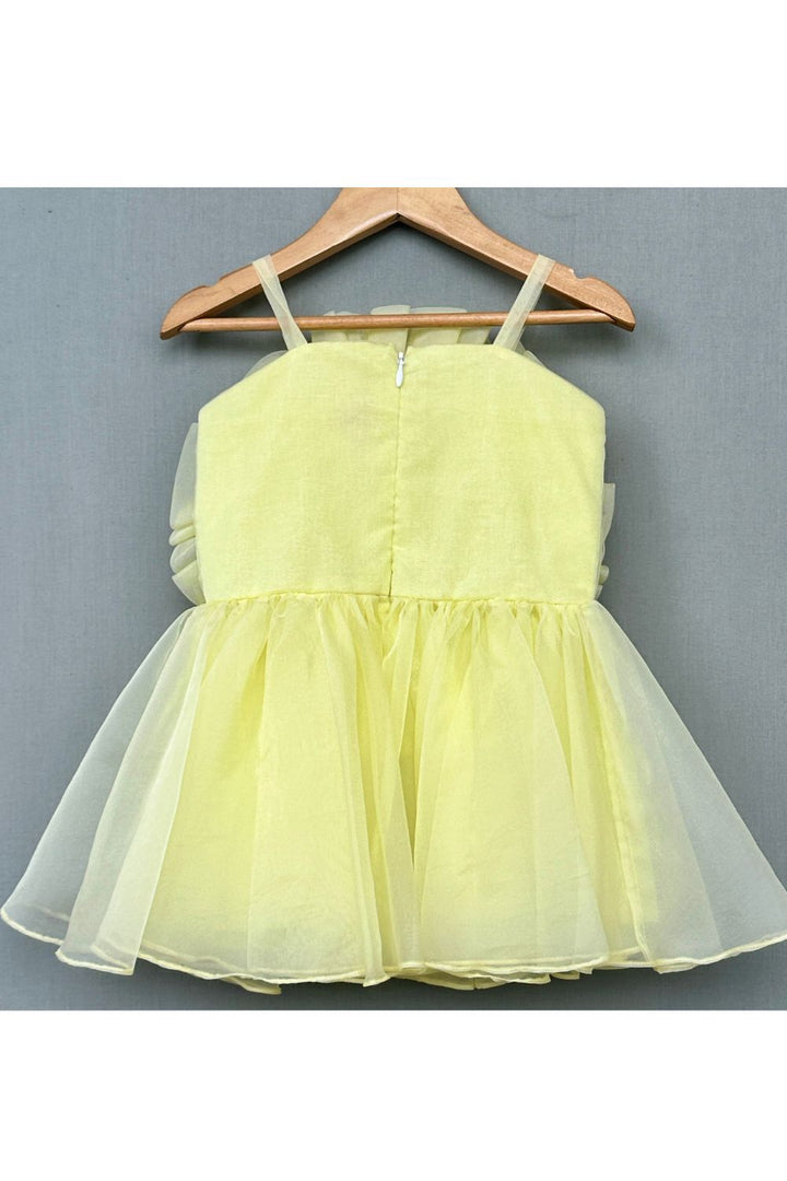 Lemon Yellow Blossom Ruffle Tulle Sleeveless Dress