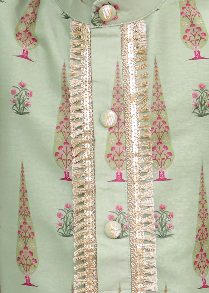 Mint Green Mugal Printed Kurta With Pyjama Set