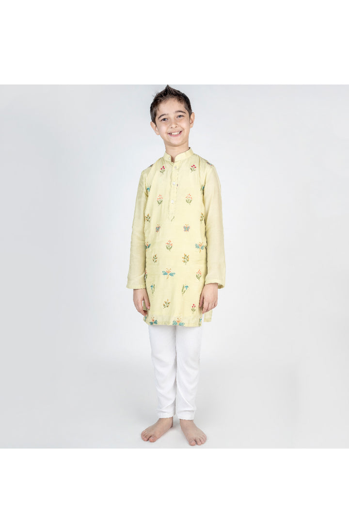 Lime Green Buta Printed Kurta With Pyjama Set