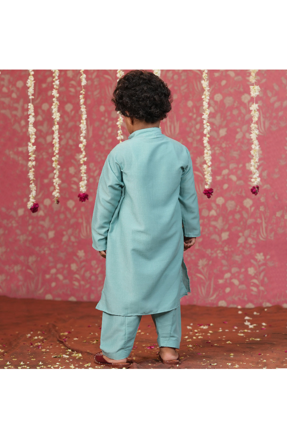 Teal Blue Thread Embroidered Kurta With Pyjama Set