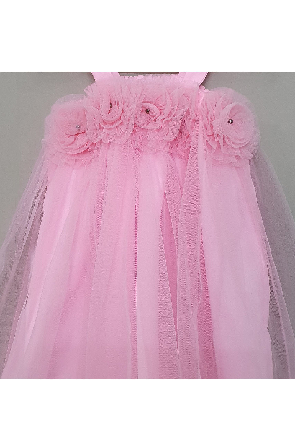Pink Floral Detailing Net Sleeveless Dress